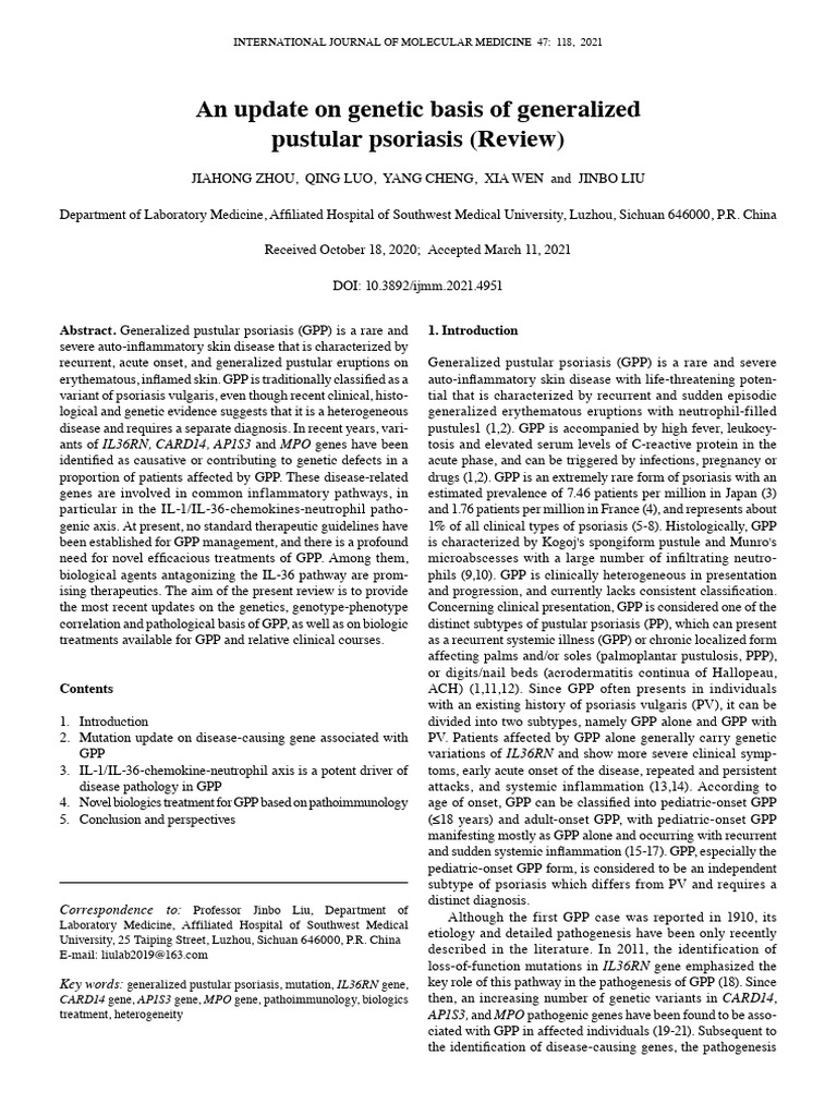 An Update On Genetic Basis of Generalized Pustular Psoriasis (Review ...