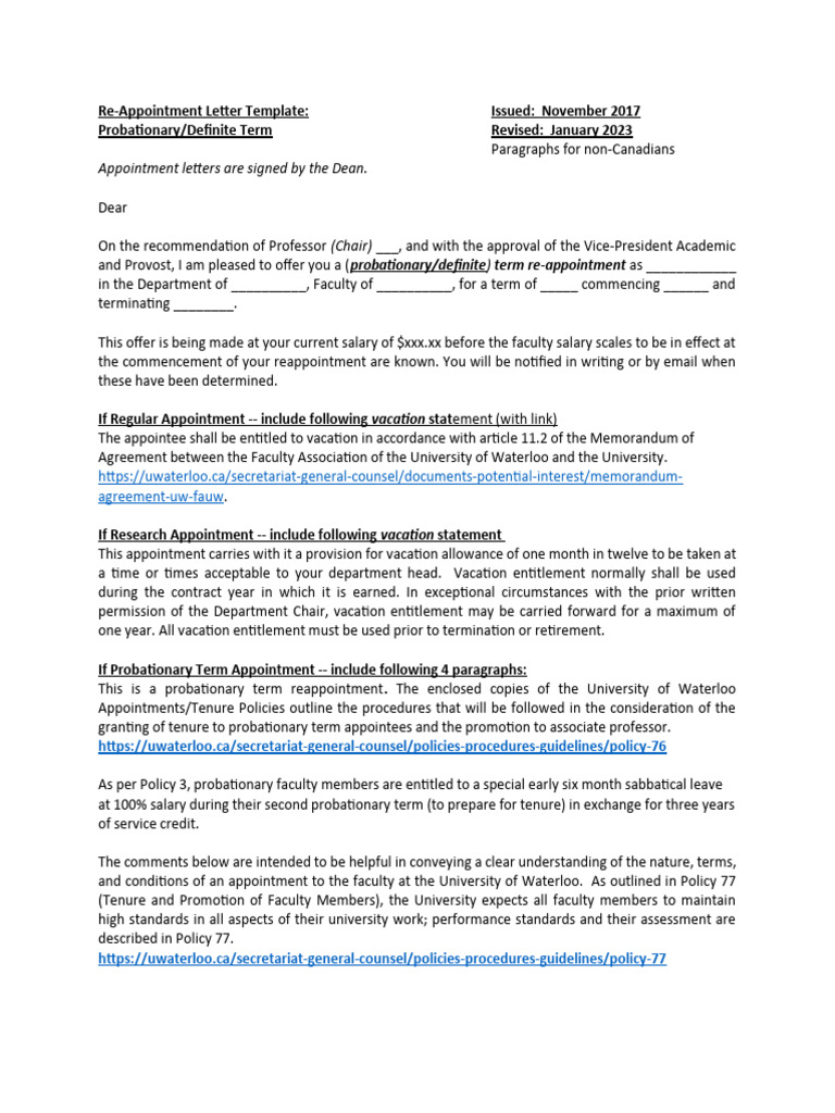 Appointment Letter Template Re Appointment 0 | PDF