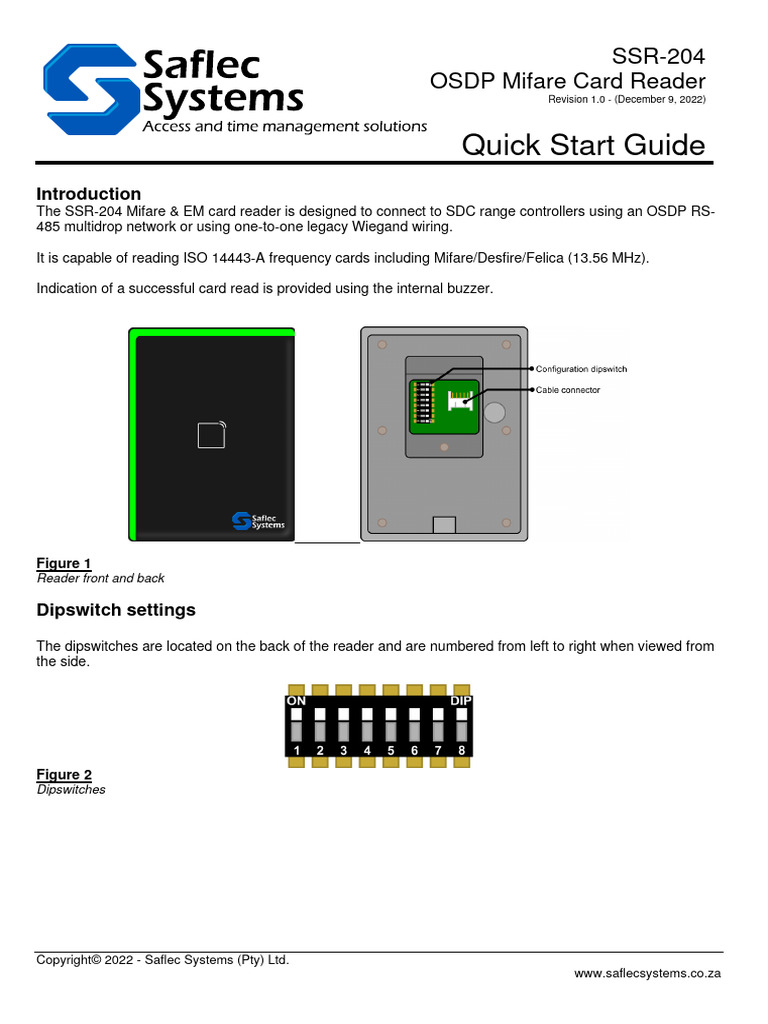 Quickstart SSR 204 Rev1.0 OSDP Mifare Card Reader | PDF | Computing ...