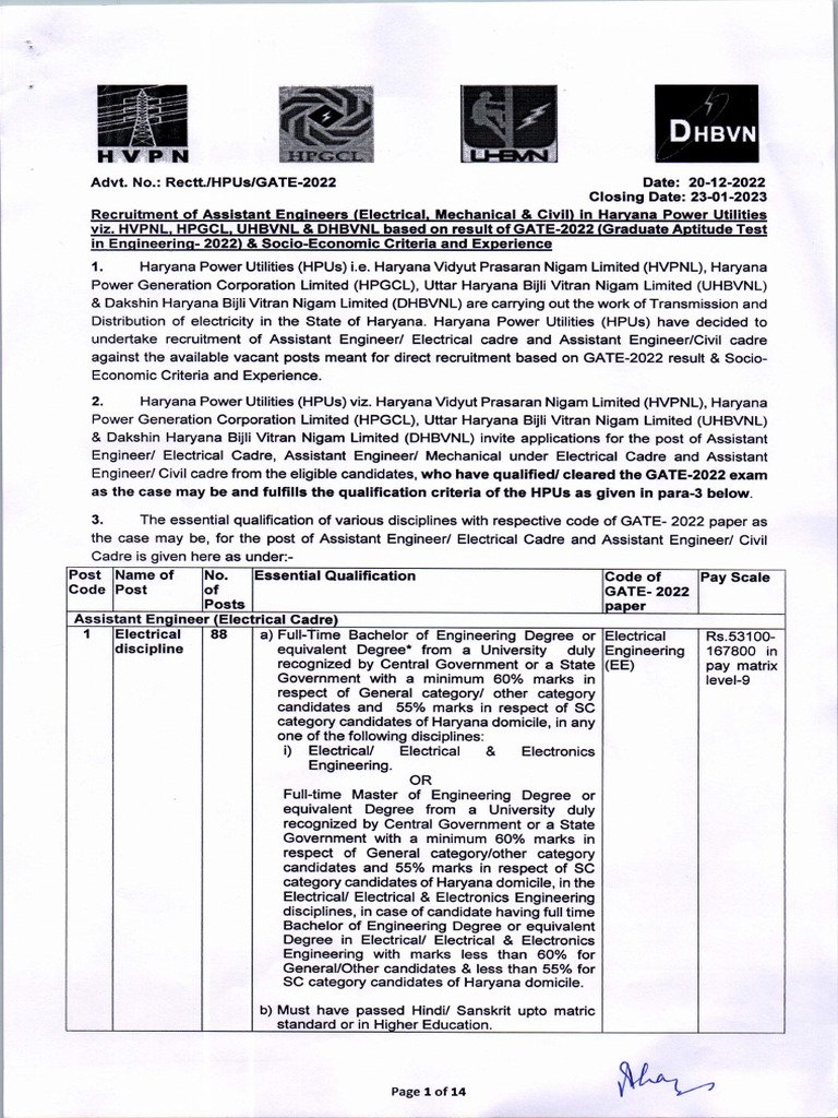 Haryana Assistant Engineer Recruitment 2022 | PDF | Academic Degree