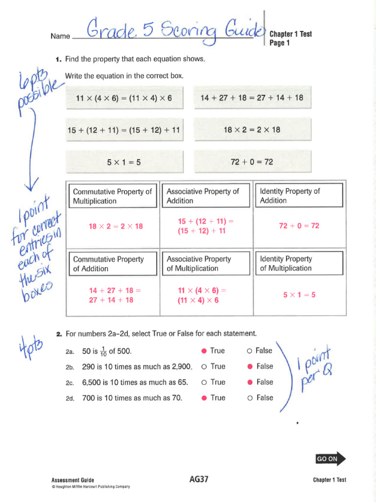 Go math grade 5 chapter 1 test scoring protocol pdf