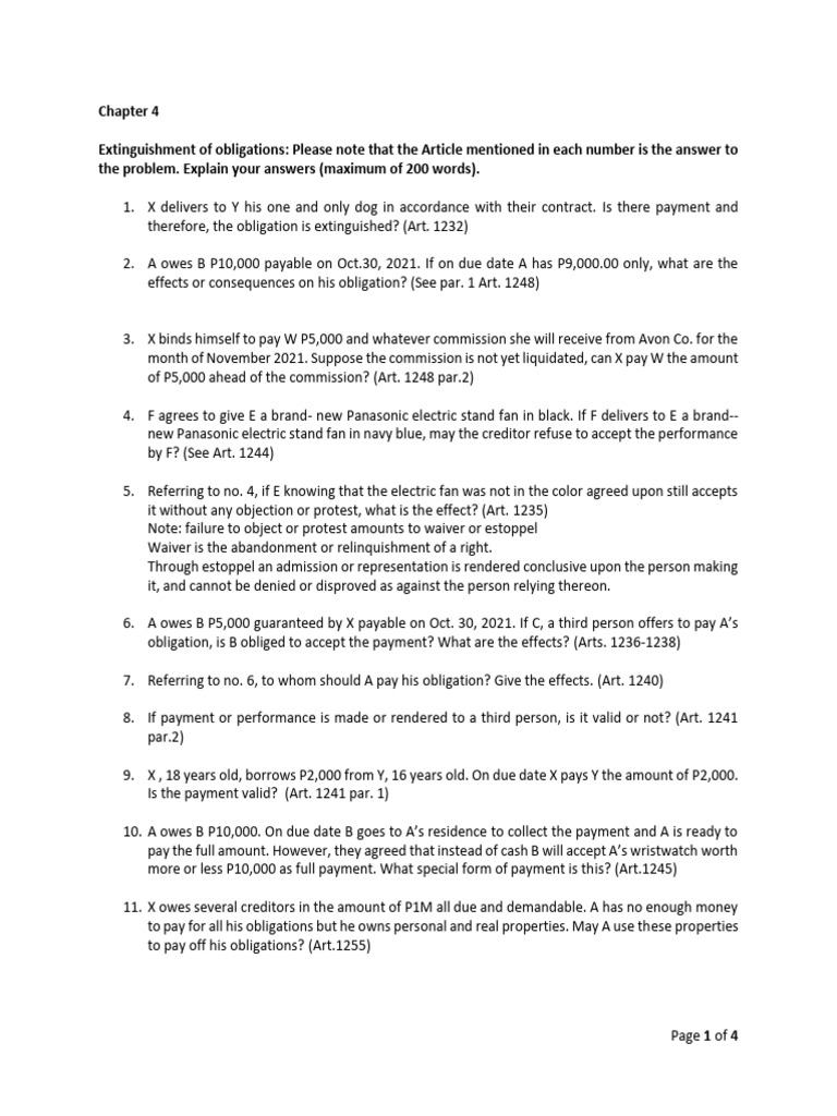 Chapter+4+ +Extinguishment+of+Obligations+ (Discussion) | PDF ...