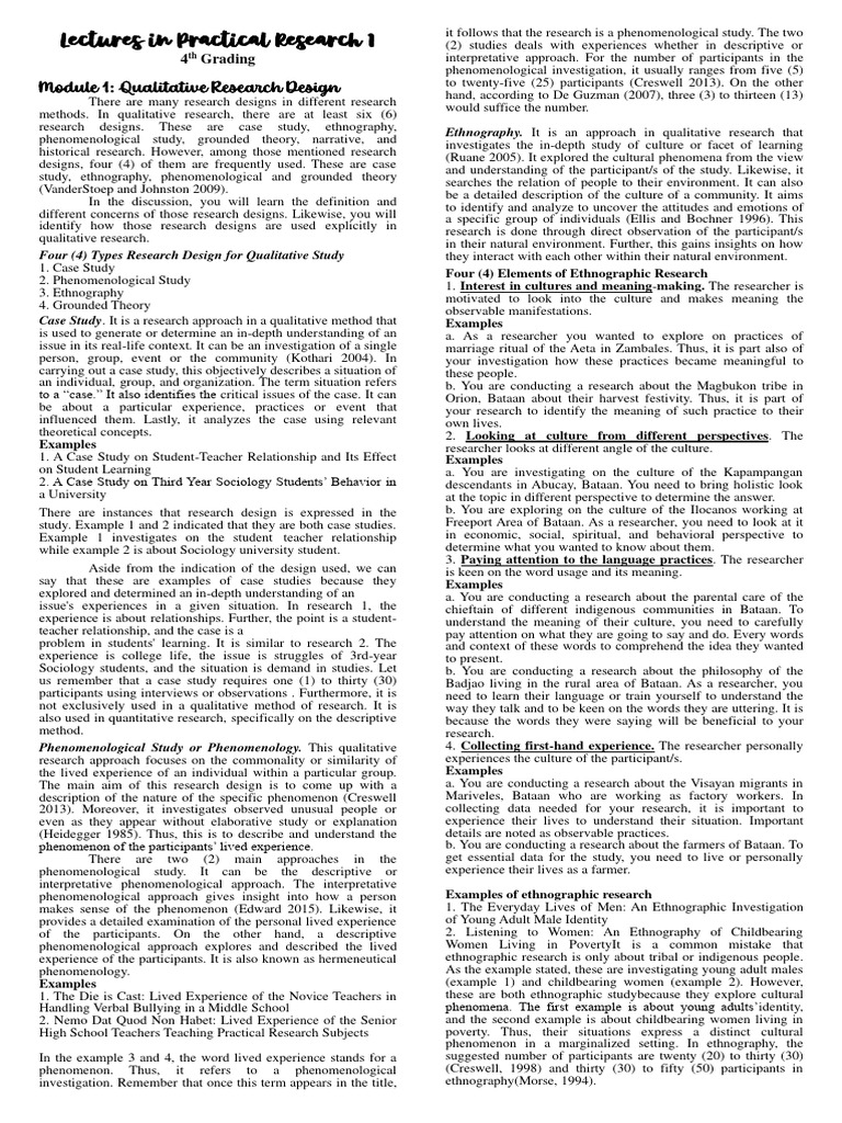 Lectures in practical research 1 4th grading pdf qualitative