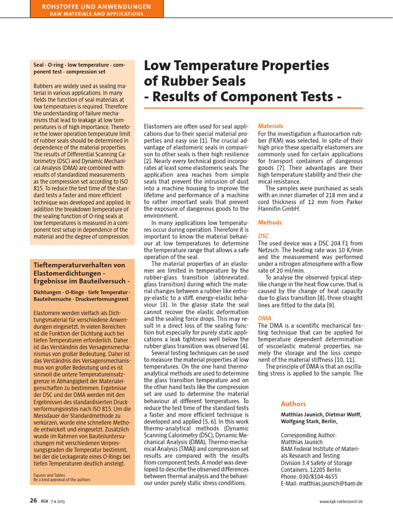 Low Temperature Behavior of O-Rings | PDF | Differential Scanning ...