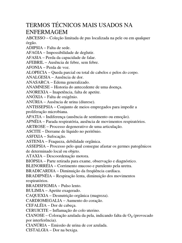 Termos Técnicos Mais Usados Na Enfermagem | PDF | Sangramento | Sangue