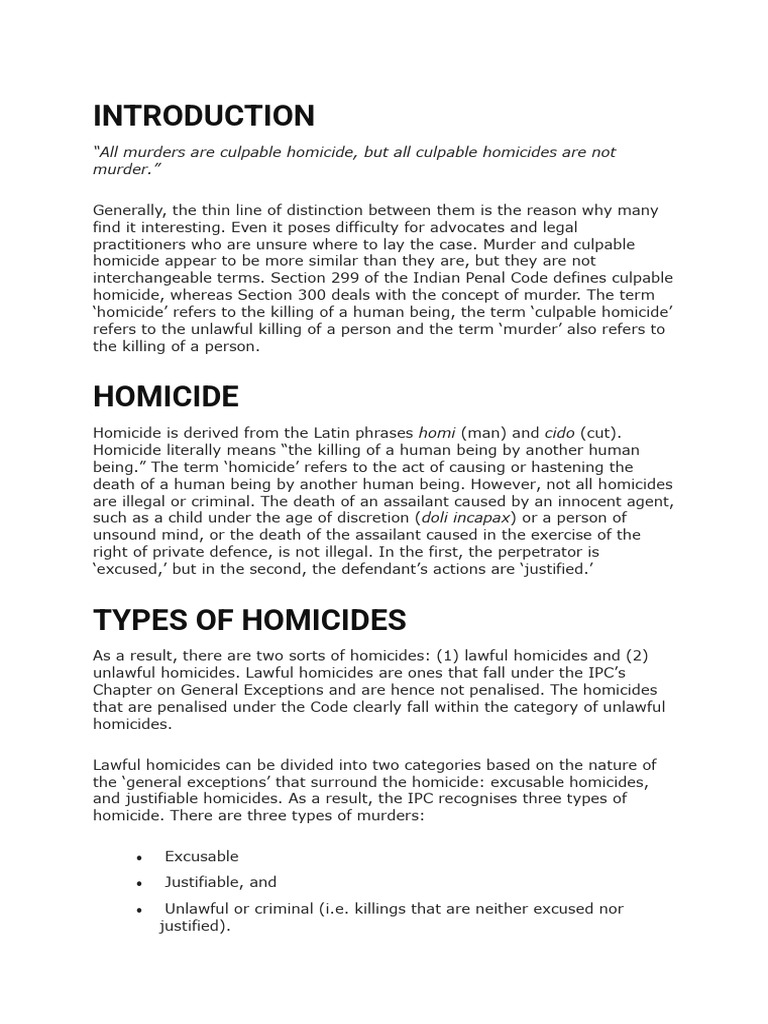Culpable Homicide vs. Murder Explained | PDF | Murder | Crimes