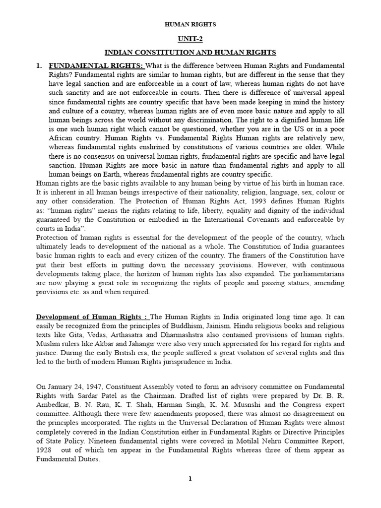 UNIT-2 Indian Constitution and Human Rights 1. FUNDAMENTAL RIGHTS: What ...