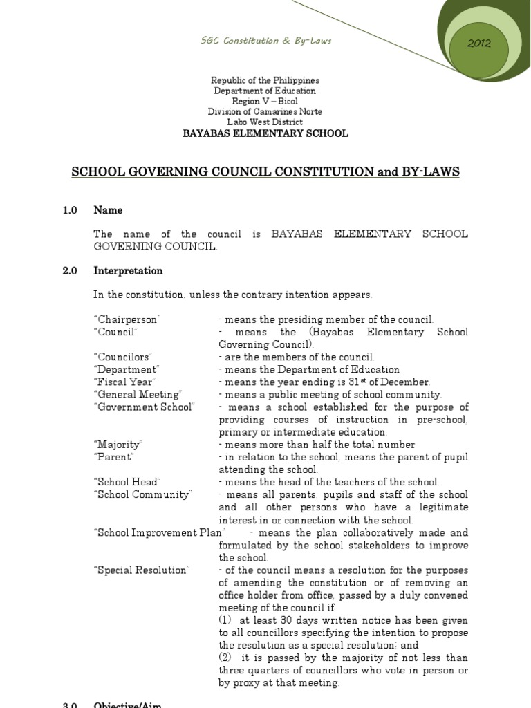 School Governing Council Constitution And ByLaws