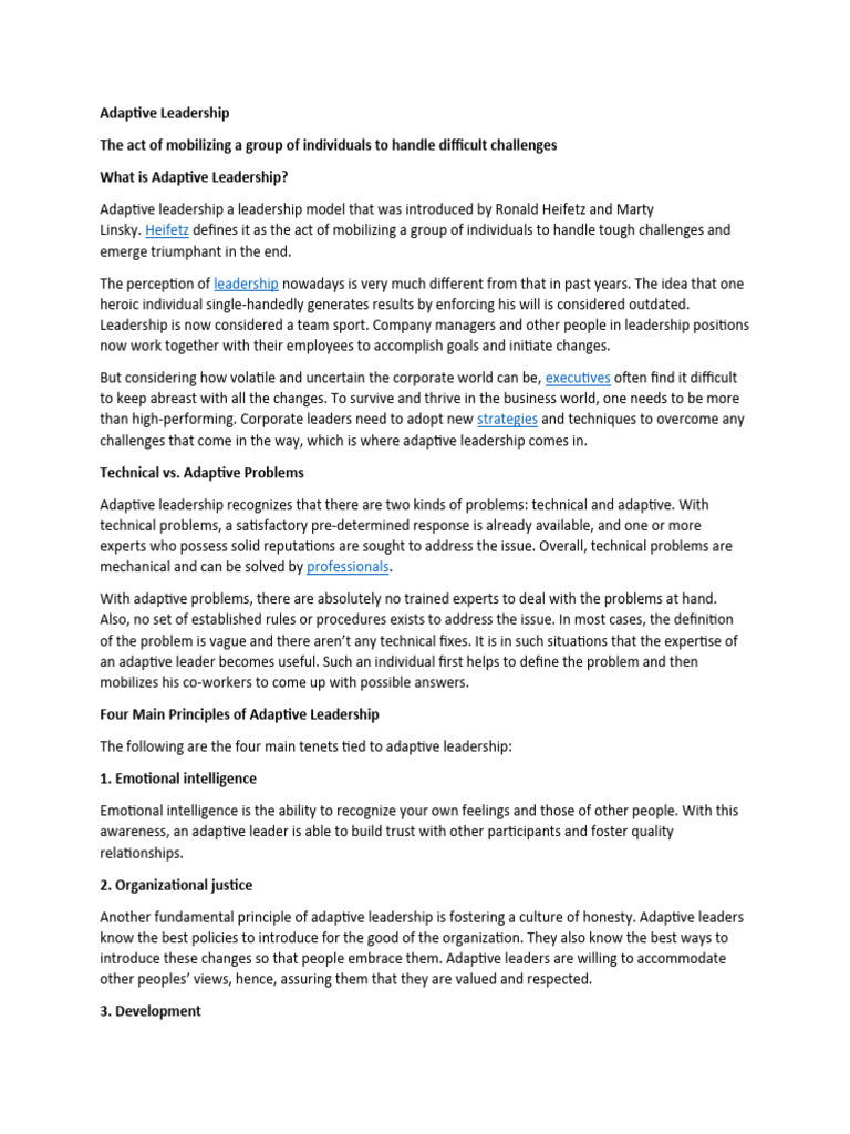 Understanding Adaptive Leadership Principles | PDF | Leadership ...