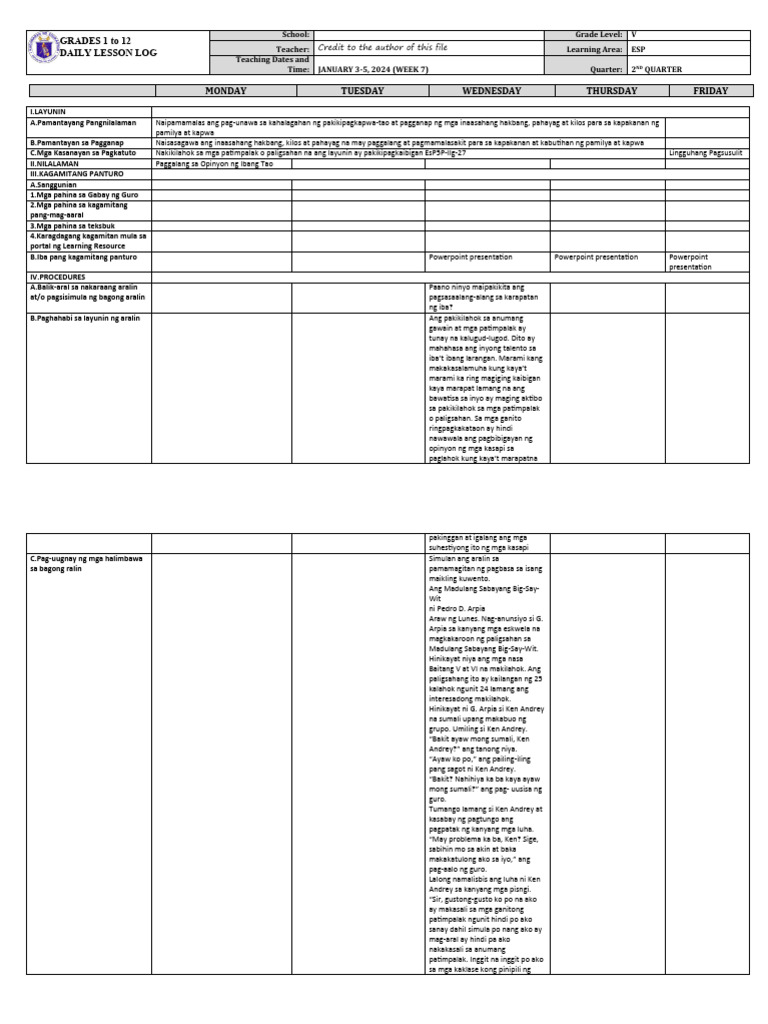 DLL - Esp 5 - Q2 - W7 | PDF