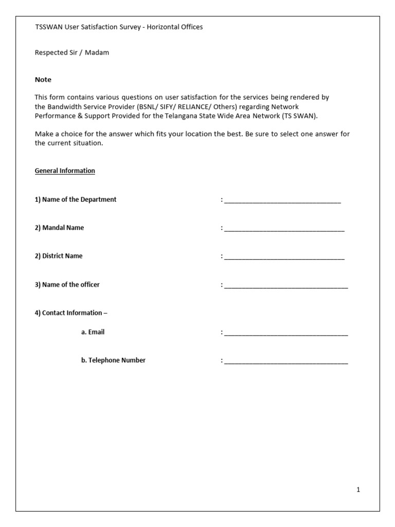 TSSWAN User Satisfaction Survey Form | PDF | Cyberspace | Service ...