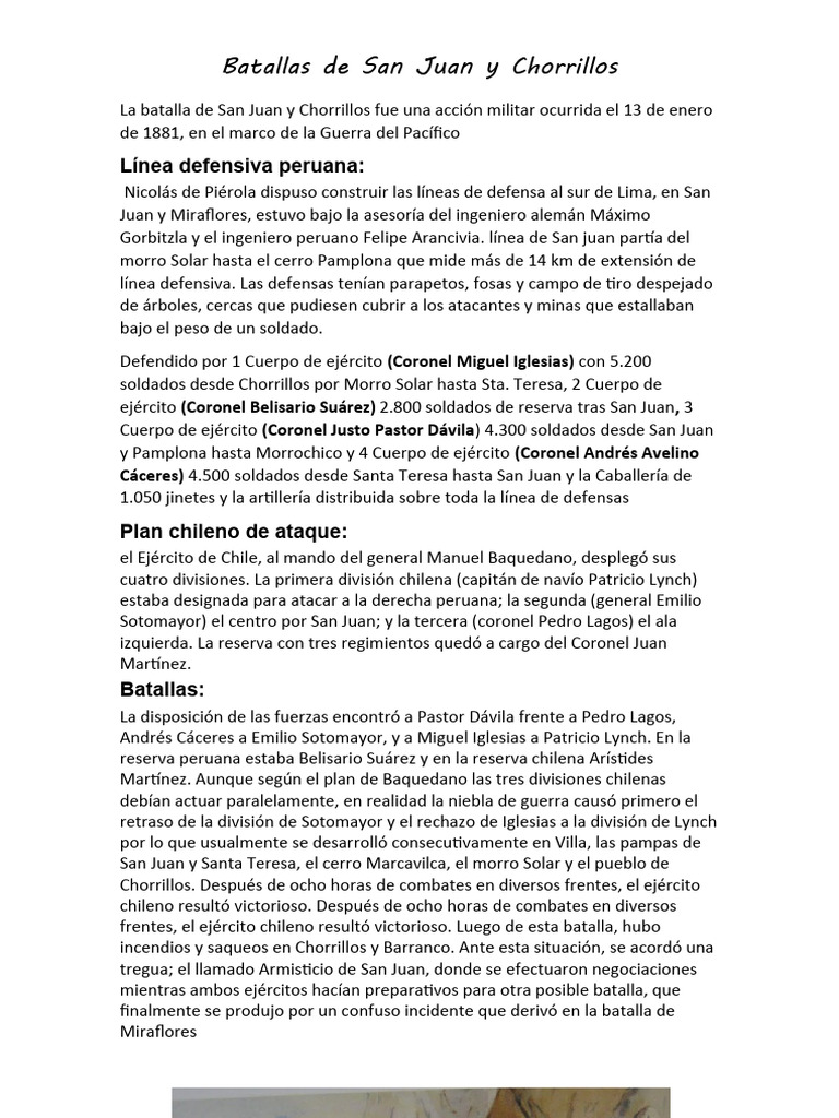Batallas de San Juan y Chorrillos | PDF | Operaciones militares | Batallas