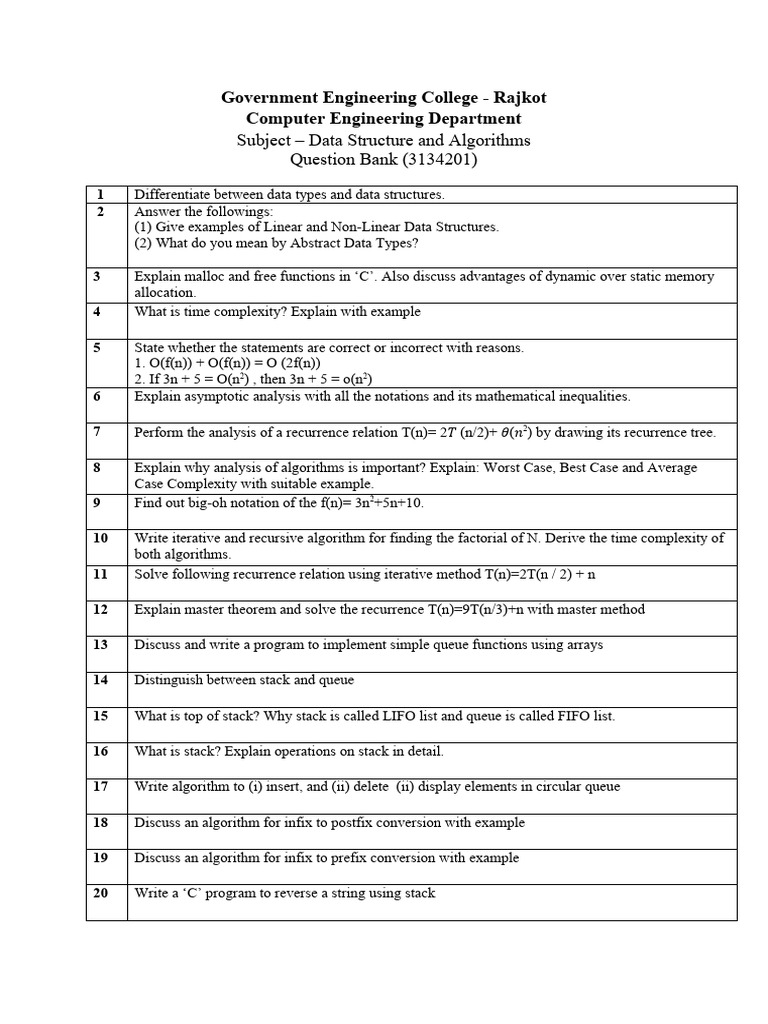 Dsa question bank final pdf queue abstract data type time