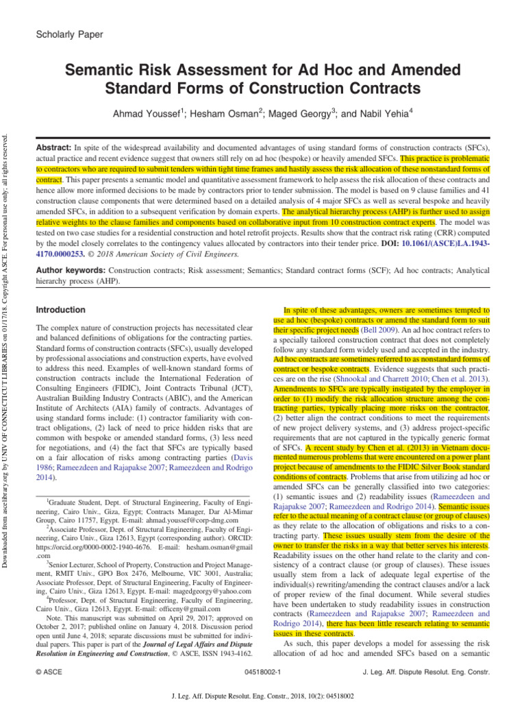 Semantic Risk Assessment For Ad Hoc and Amended Standard Forms | PDF ...