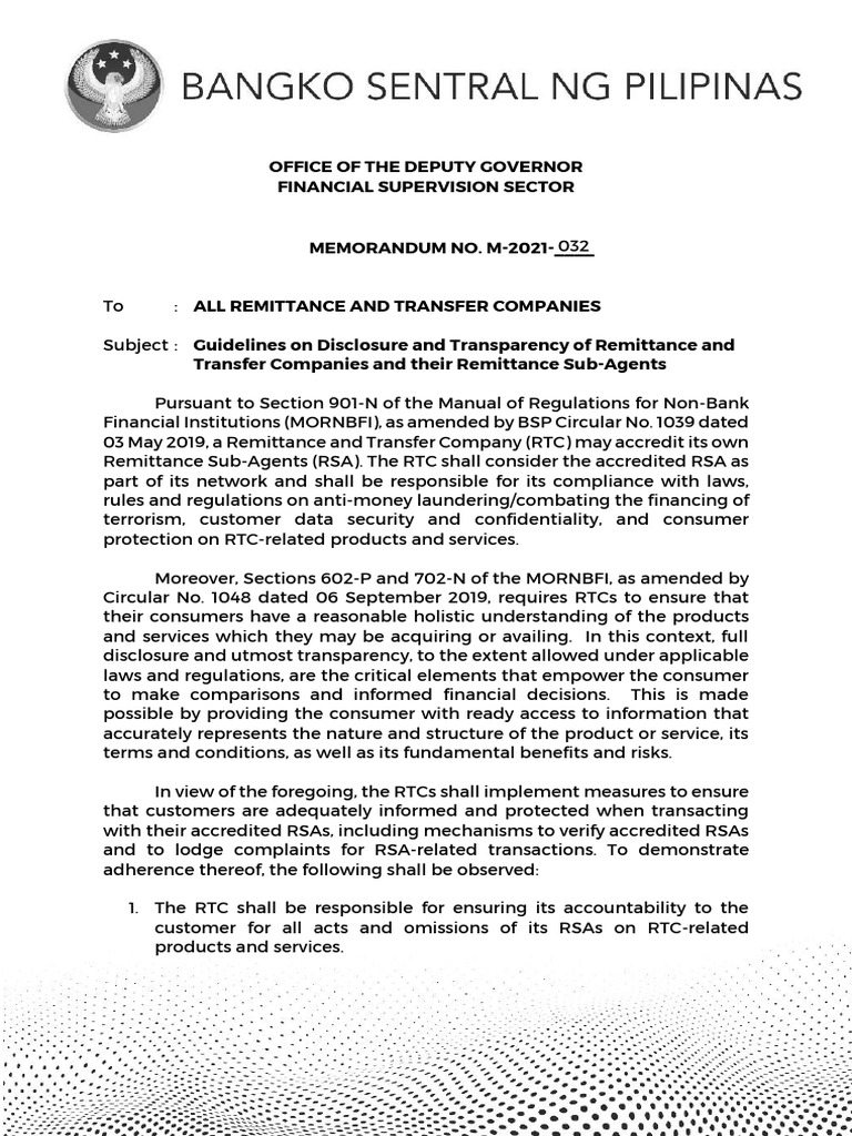 Guidelines for Remittance Company Transparency | PDF | Regulatory ...
