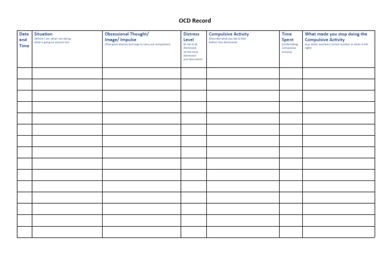 OCD Record Keeping Template | PDF