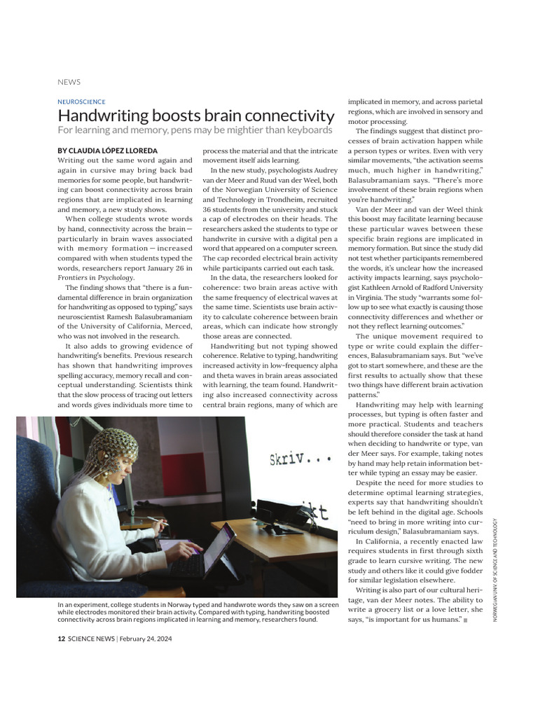 Handwriting Enhances Brain Connectivity | PDF | Memory | Brain