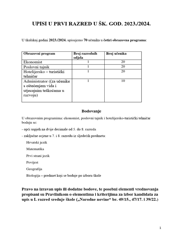 Upisi 202324 | PDF