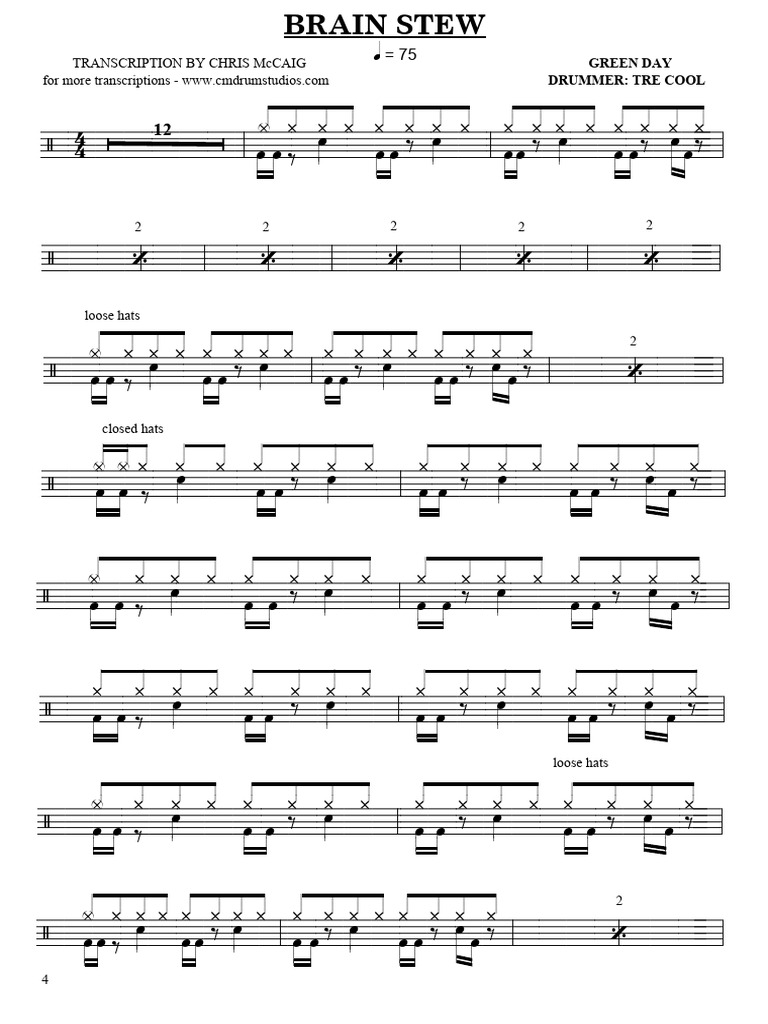 Green Day - Brainstew (DrumsBT) | PDF