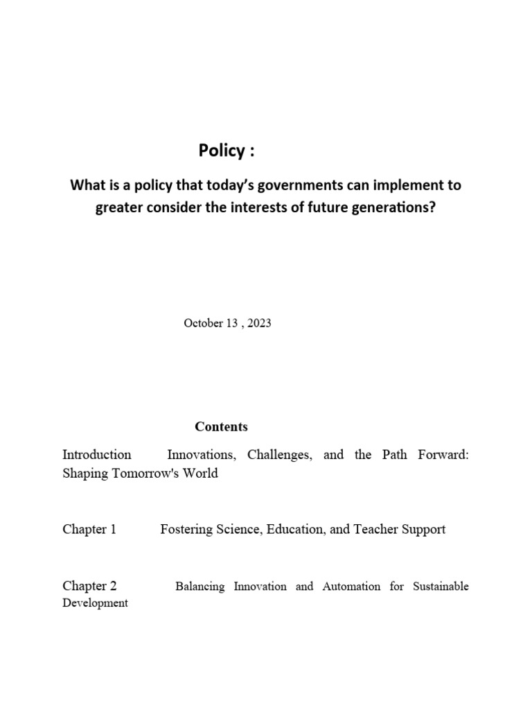 Future-Forward Policy for Generations | PDF | Innovation | Science