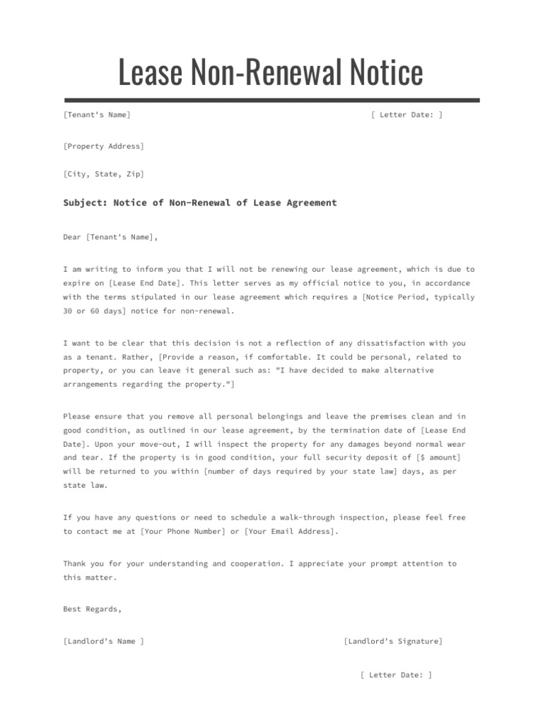 lease non renewal letter 1 | pdf | finance & money management