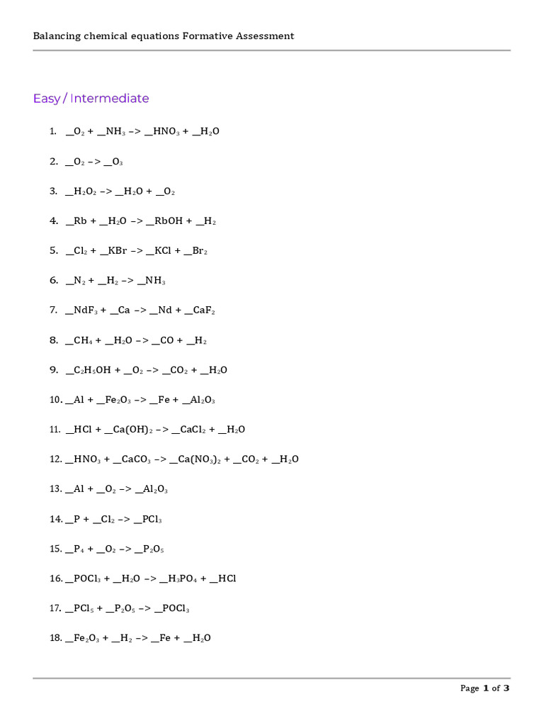 Balancing Chemical Equations Quiz | PDF | Science & Mathematics
