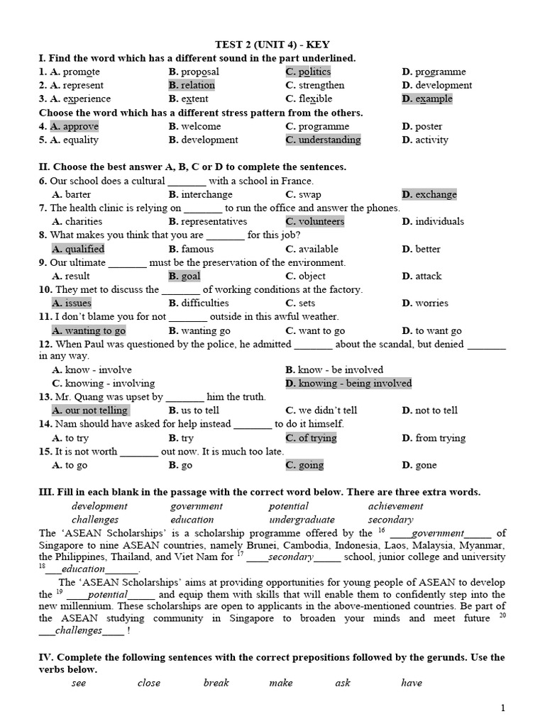 Unit 4 Test 2 Key Pdf Laos