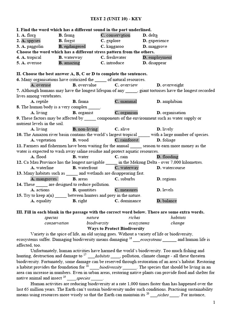 Unit 10 - Test 2 - Key | Download Free PDF | Biodiversity | Human ...
