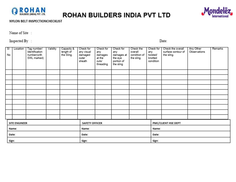 Nylon Sling Inspection Checklist PDF