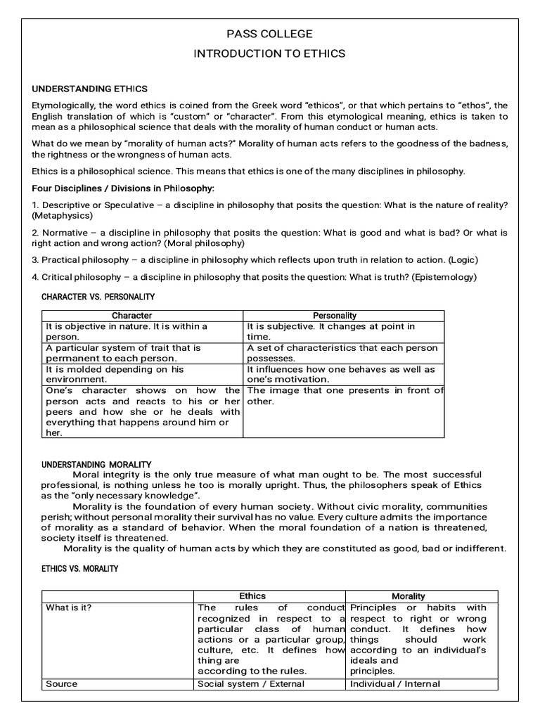 Introduction To Ethics | PDF | Morality | Psychology