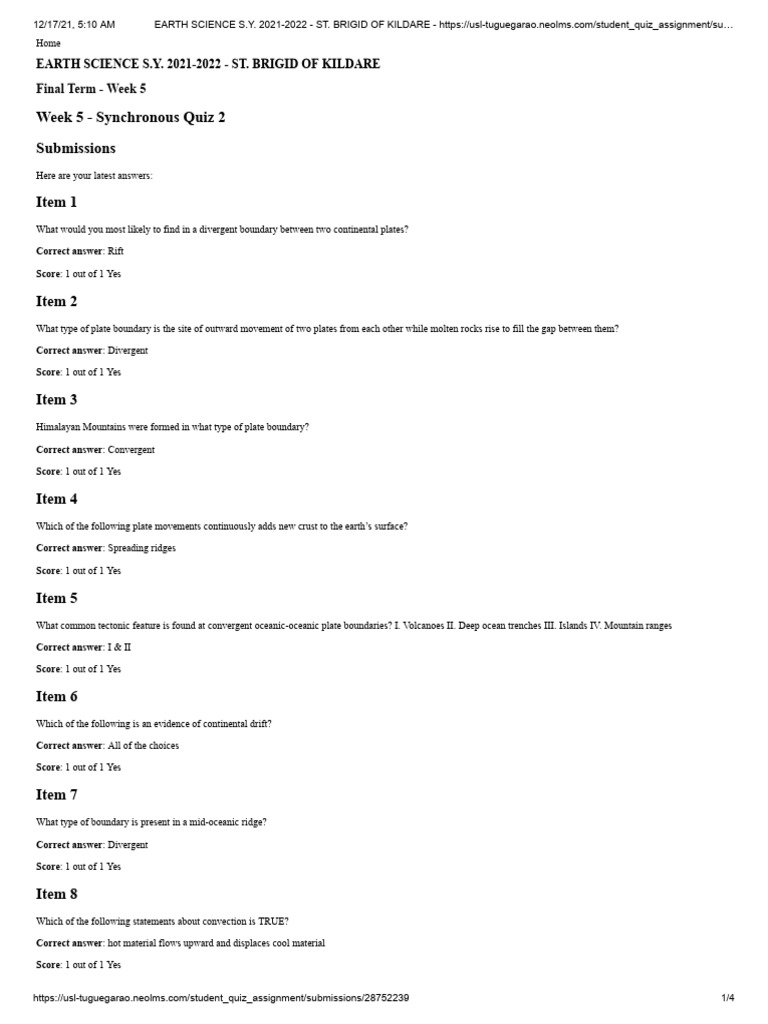 Earth Science Quiz 2 PDF Plate Tectonics Earth Sciences