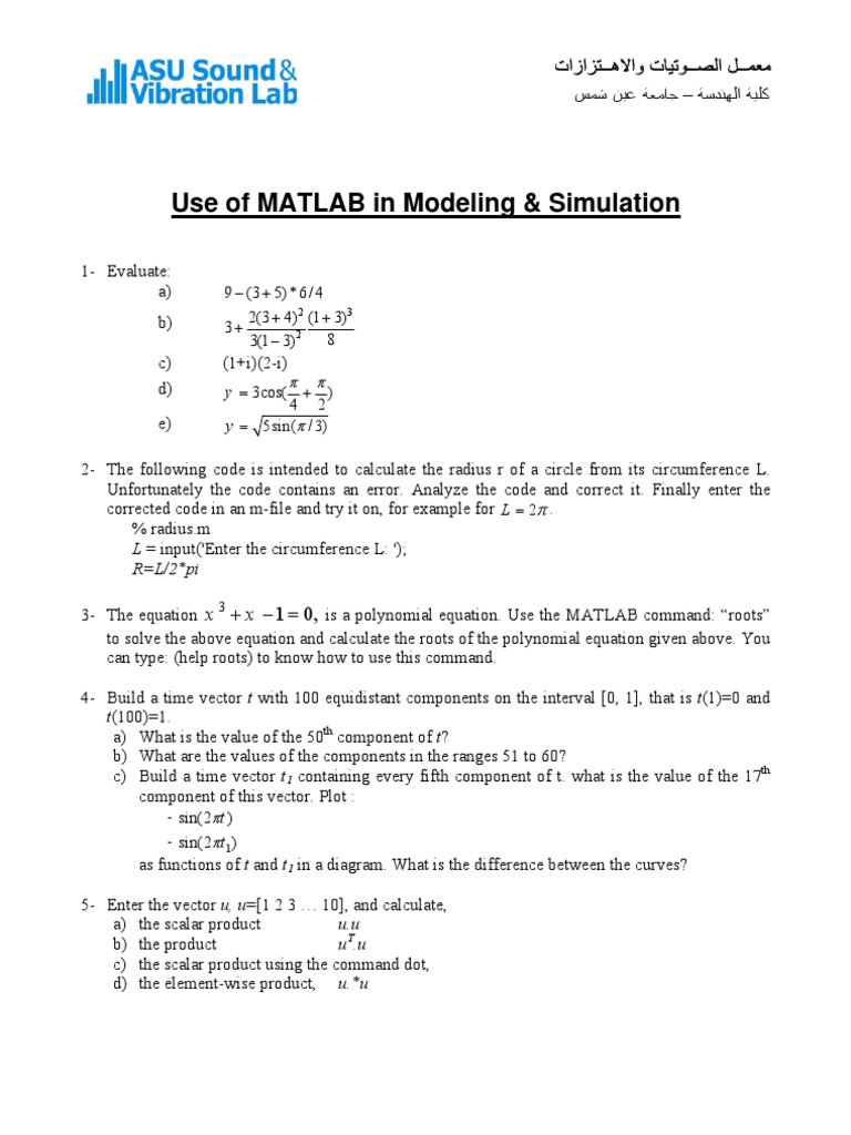 Matlab In Modeling And Simulation Asu Gards Lab Notes