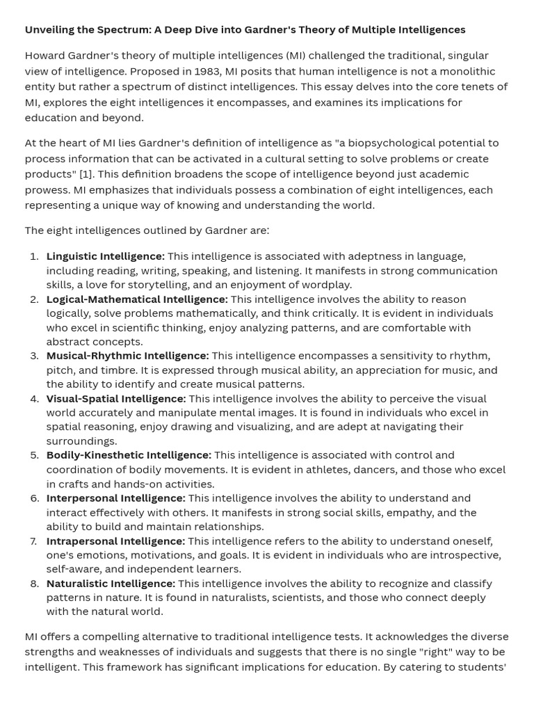 Understanding Gardner's Multiple Intelligences | PDF | Intelligence ...