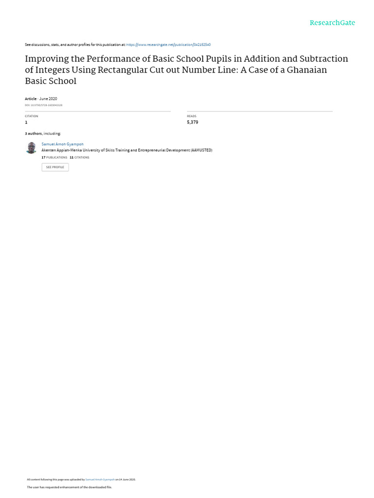 Improving Pupils Performance In Addition And Subtraction Of Integers