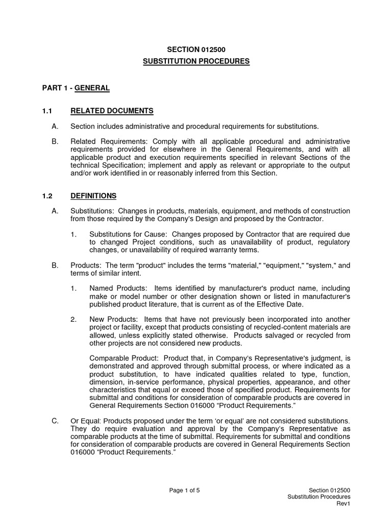 Section 012500 Substitution Procedures - Rev1 | PDF | Specification ...
