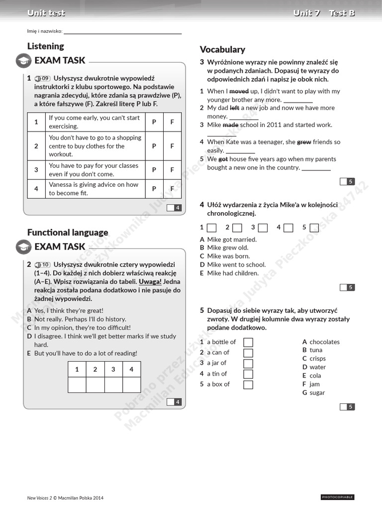 New Voices kl7 Unit Test 7B | PDF