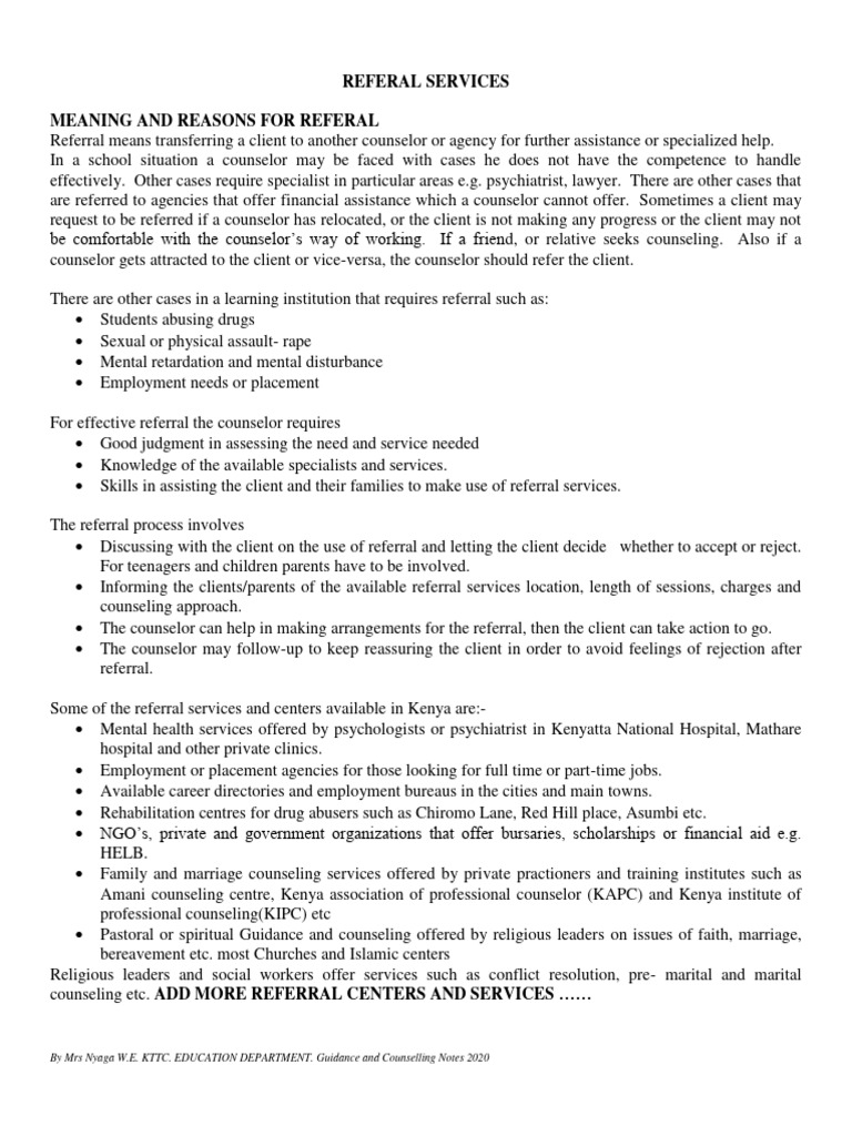 School Counselors' Referral Guide | PDF | Counseling Psychology ...