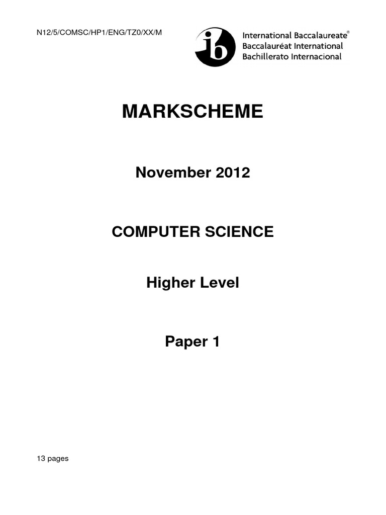 Computer Science HL Paper 1 Markscheme | PDF | Computer Data Storage ...