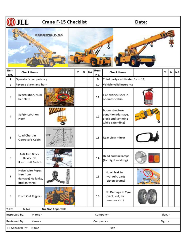 Pick and Carry Crane (F15) Checklist PDF Crane (Machine) Transport