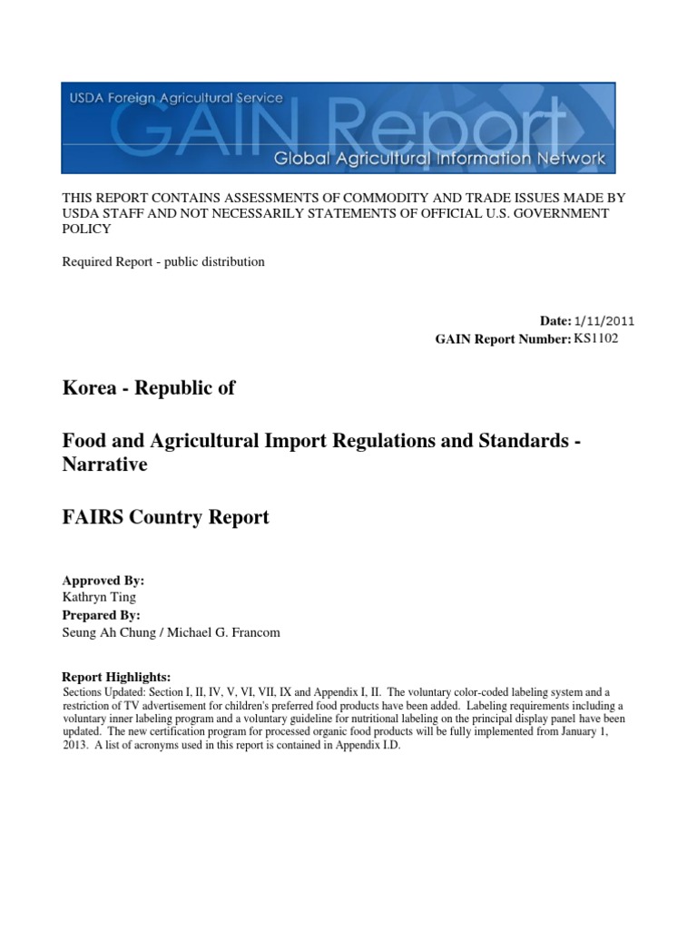 Korea Food Additive Regulations Overview | PDF | Food Safety ...