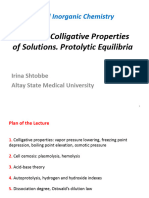 Lecture 2 Colligative Properties of Solutions. Protolytic Equilibria (Коллигативные Свойства Растворов. Протолитические Равновесия)