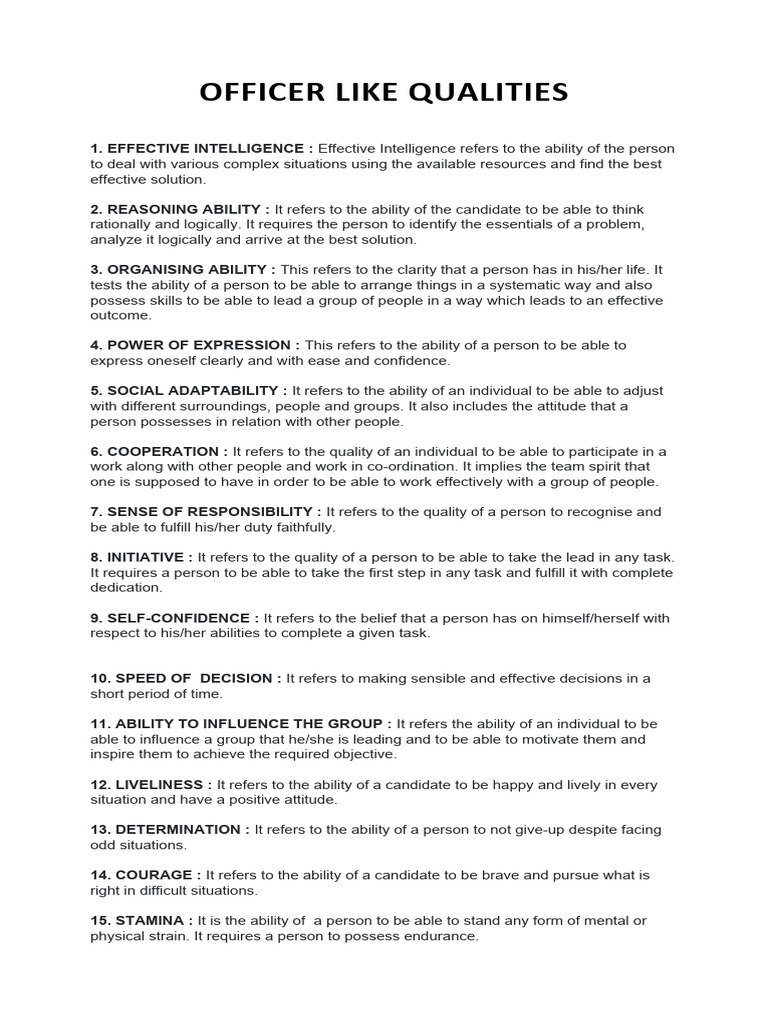 Key Officer Qualities for Success | PDF | Attitude (Psychology ...