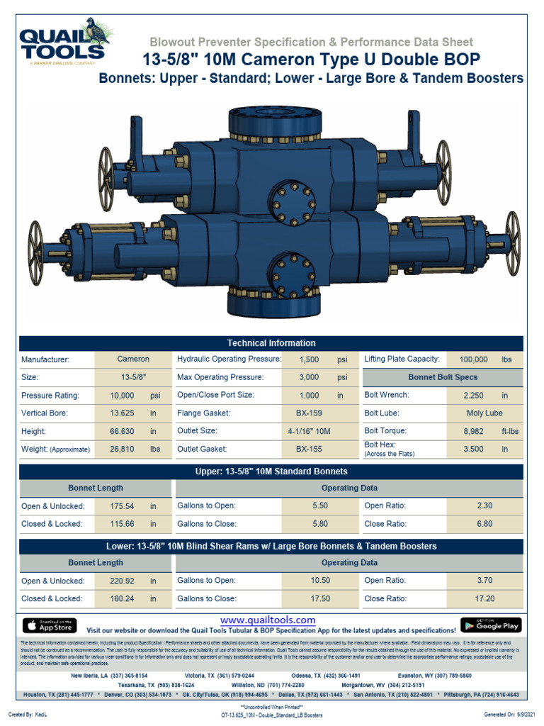 13-5/8" 10M Cameron BOP Specs & Data | PDF | Mechanical Engineering