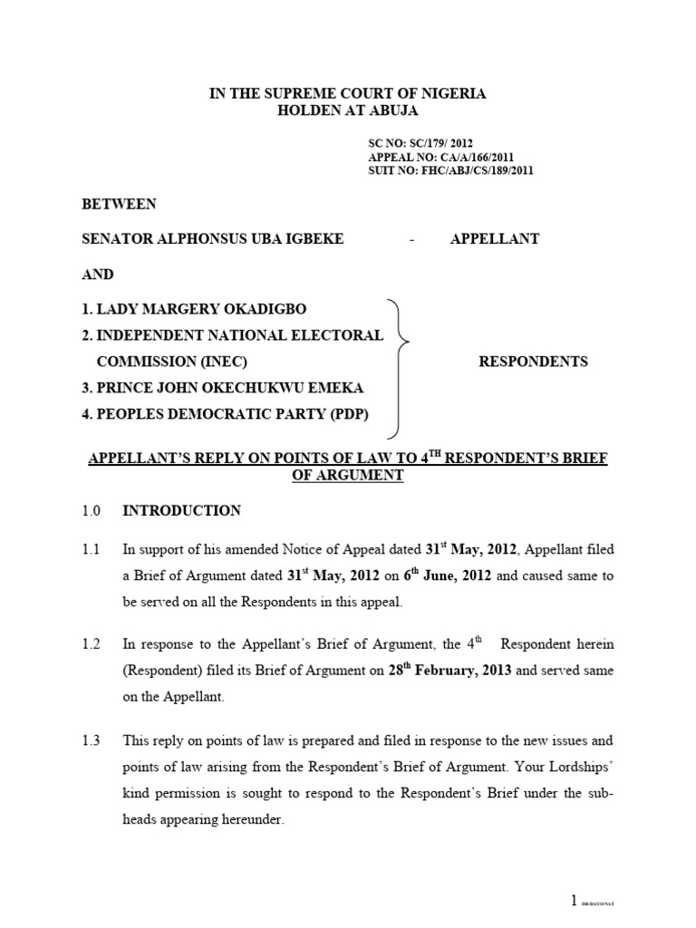 Appellant's Legal Reply on Points of Law | PDF | Appeal | Judgment (Law)