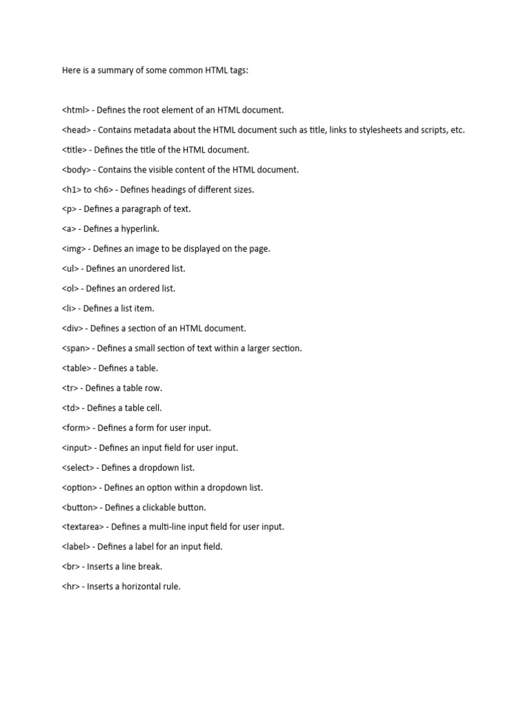 Html tags pdf