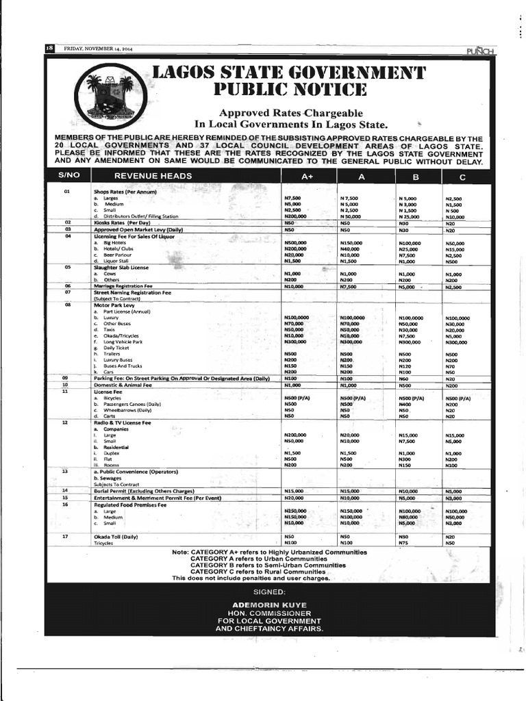 Approved Lagos States Local Government Taxes Rates | PDF