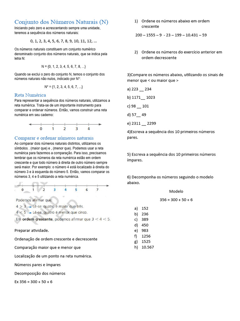 Conjunto dos Números Naturais - Reta Numérica - Comparação de Números ...