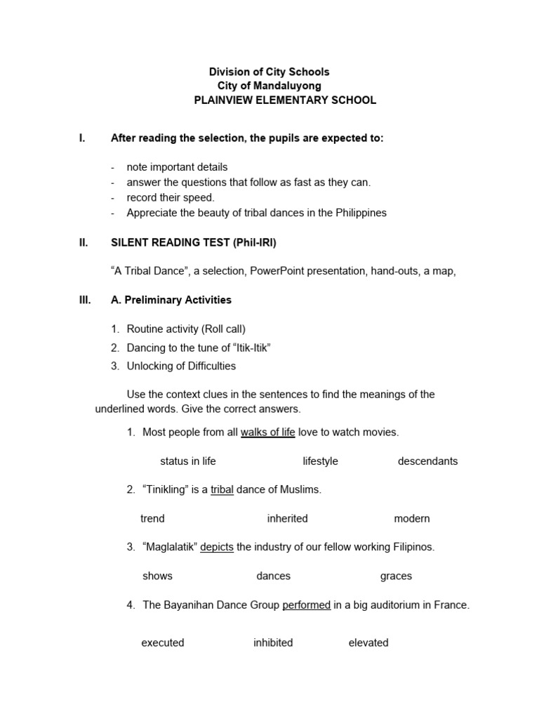 Silent reading phil iri bedian dance word pasawa pdf learning
