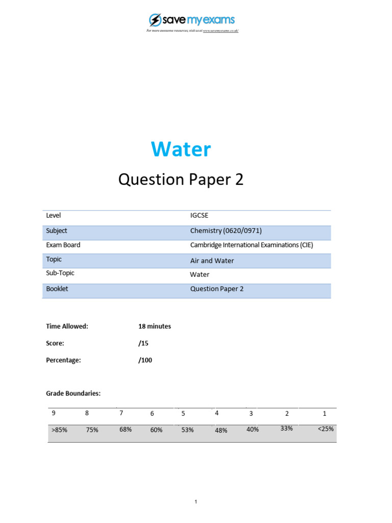 111 water topic booklet 2 cie igcse chemistry pdf secondary