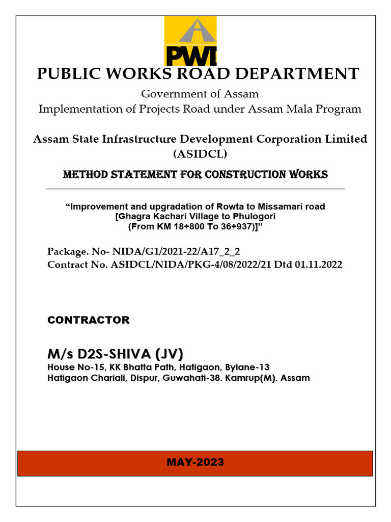 Method Statement for Missamari Road Project | PDF | Concrete | Road